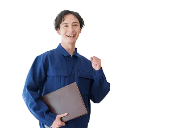 笑顔の作業着を着た男性